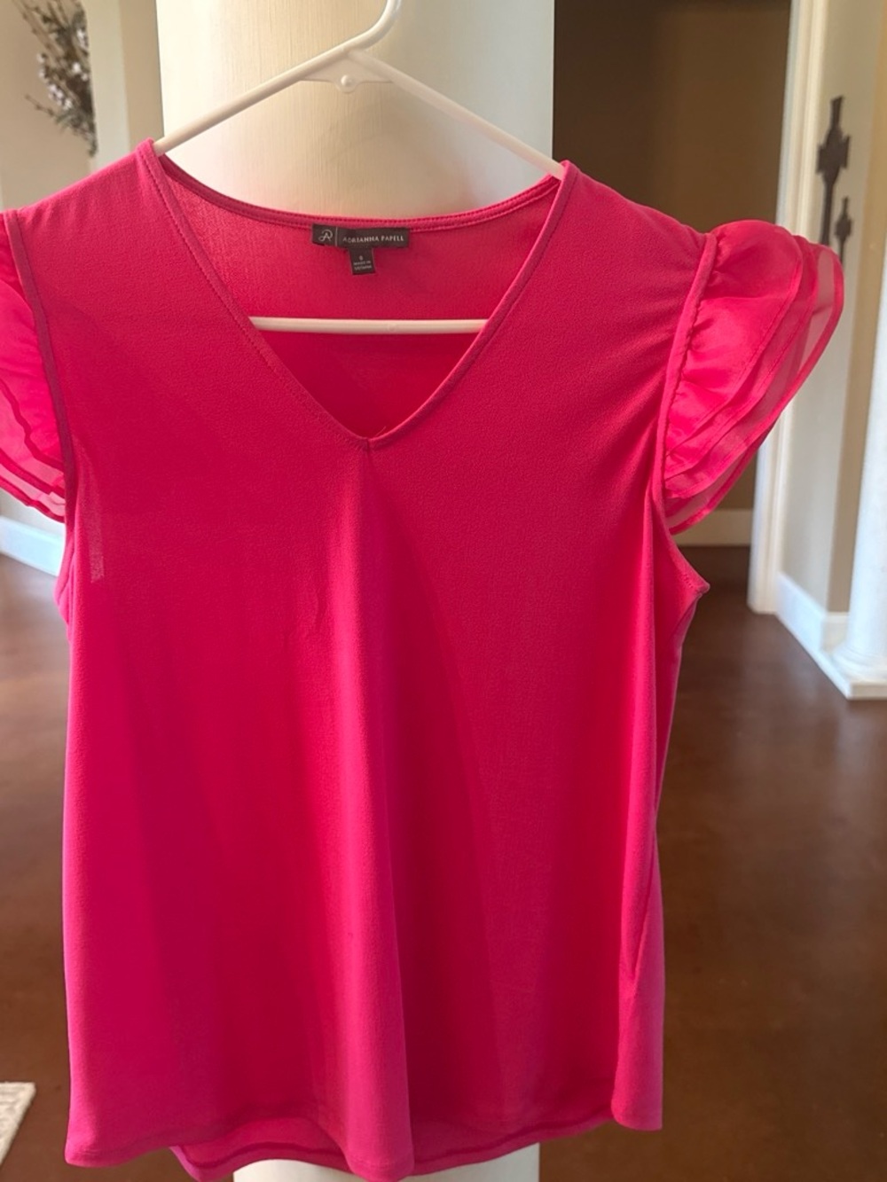 Adrianna Papell Hot Pink V-Neck Flutter Sleeve Blouse